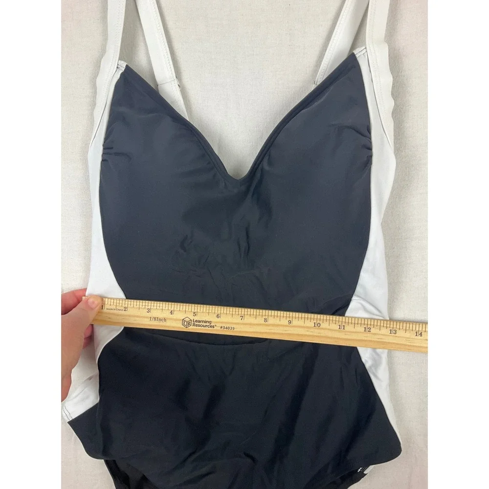 Eomenie Womens Black White Colorblock Lace Up Back One Piece Swimsuit Size L NWT